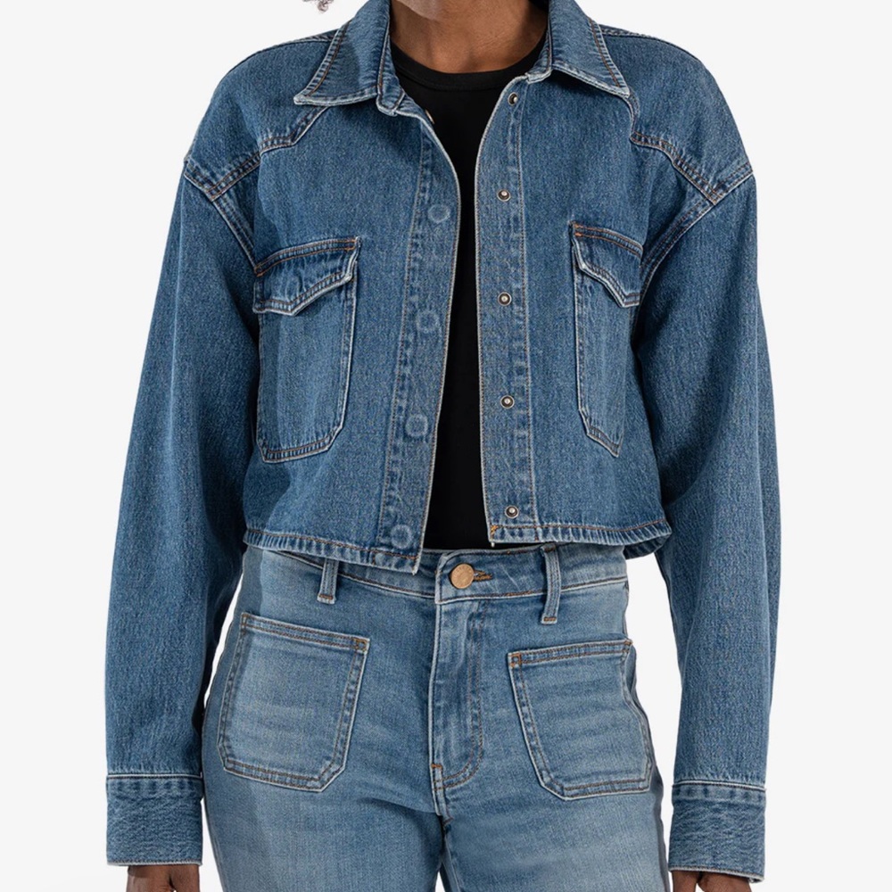 Kut from the Kloth Cropped Blue Denim Jacket